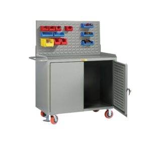 Mobile Bench Cabinets with Pegboard or Louvered Panel Doors